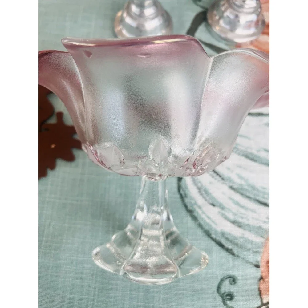 MIKASA Rosella Crystal Pedestal Bowl Pink Vintage
